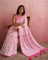 Pink Premium Linen Cotton Saree