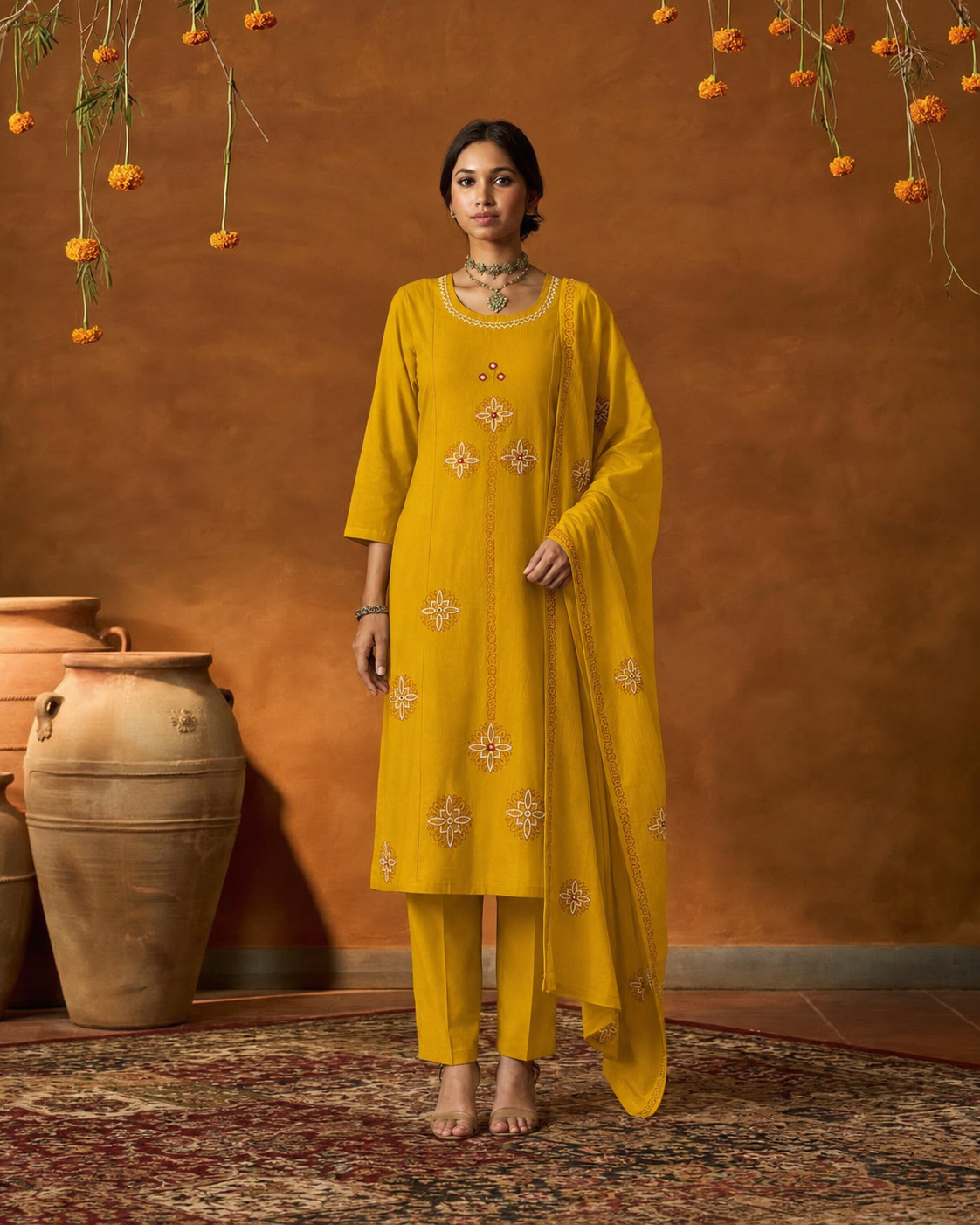 Mustard Yellow Pure Cotton Suit 3 Piece