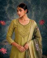 Elaichi Green Premium Mul Chanderi Suit 3 Piece