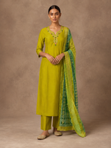 Parrot Green Premium Roman Silk Suit 3 Piece