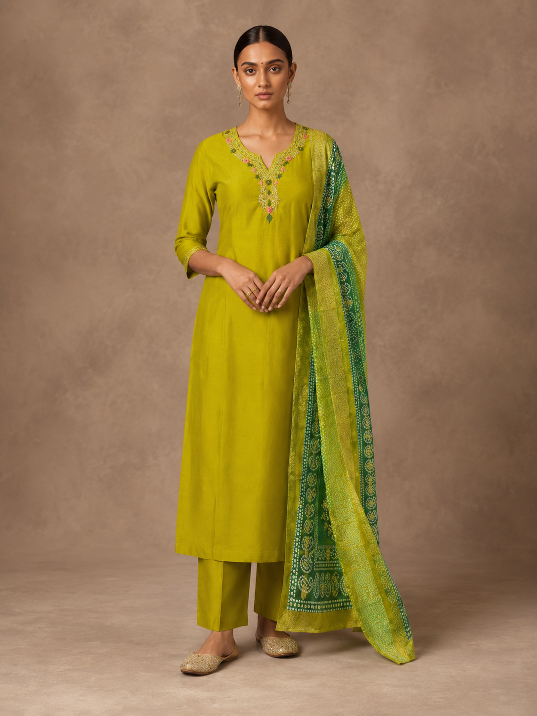 Parrot Green Premium Roman Silk Suit 3 Piece