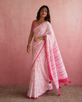 Pink Premium Linen Cotton Saree