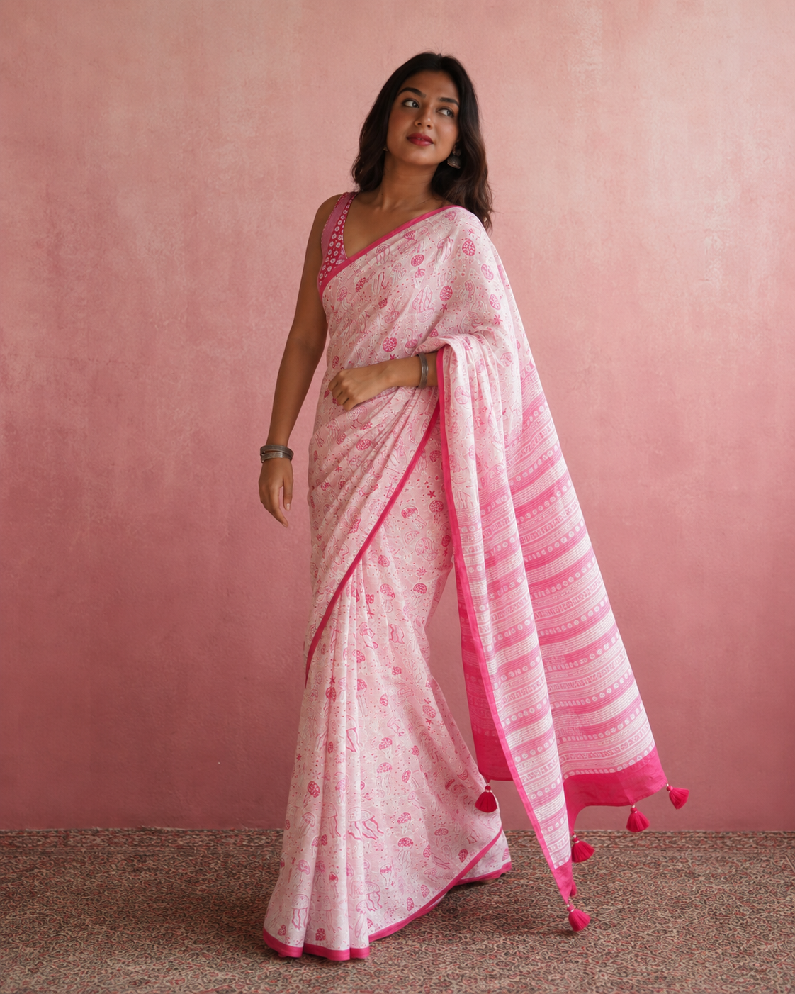 Pink Premium Linen Cotton Saree
