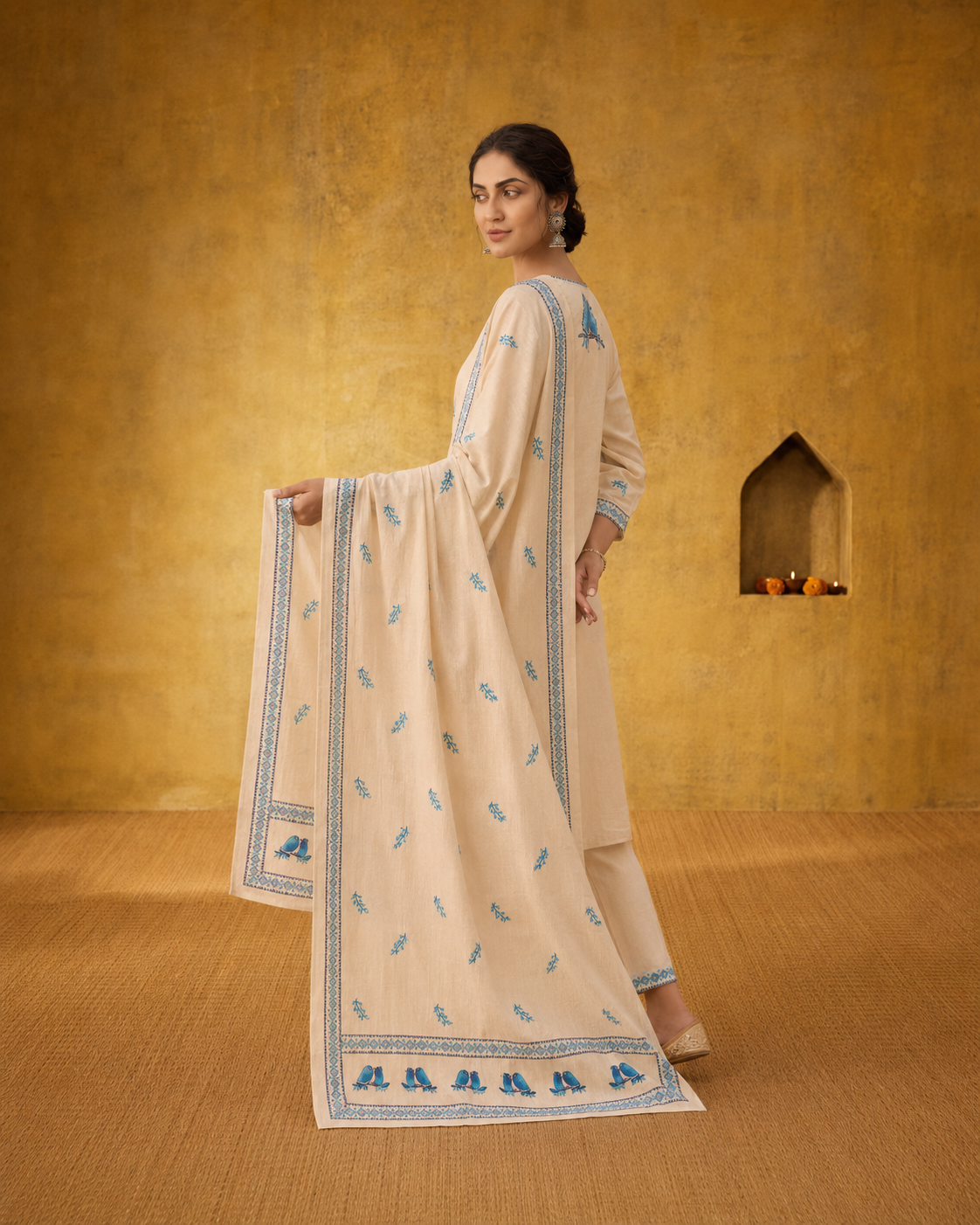 Cream 100% Pure Khadi Cotton Suit 3 Piece