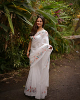 White Premium Cotton Linen Saree