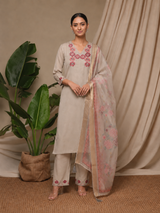 Cement Premium Roman Silk Suit 3 Piece