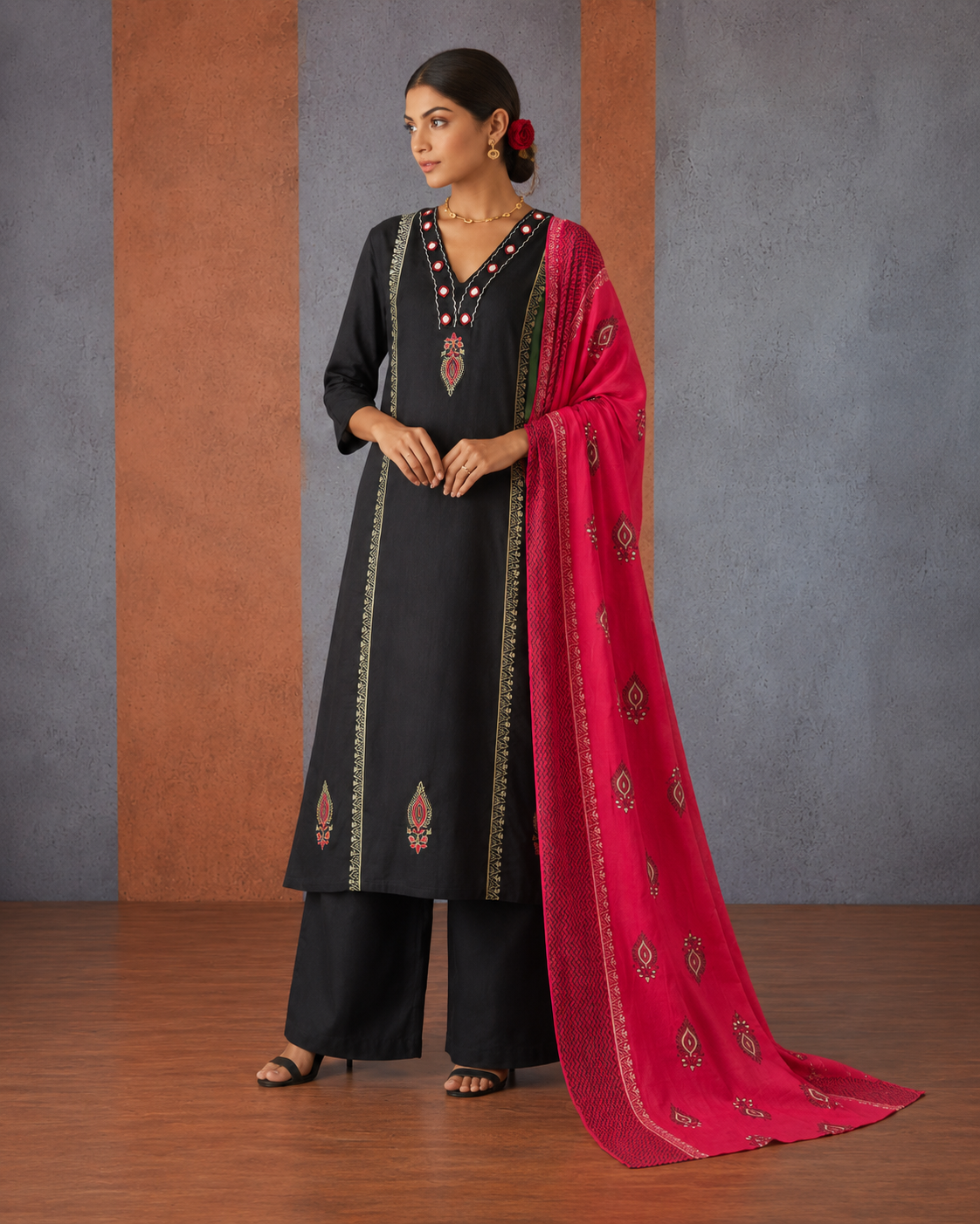 Black Pure Cotton Suit 3 Piece