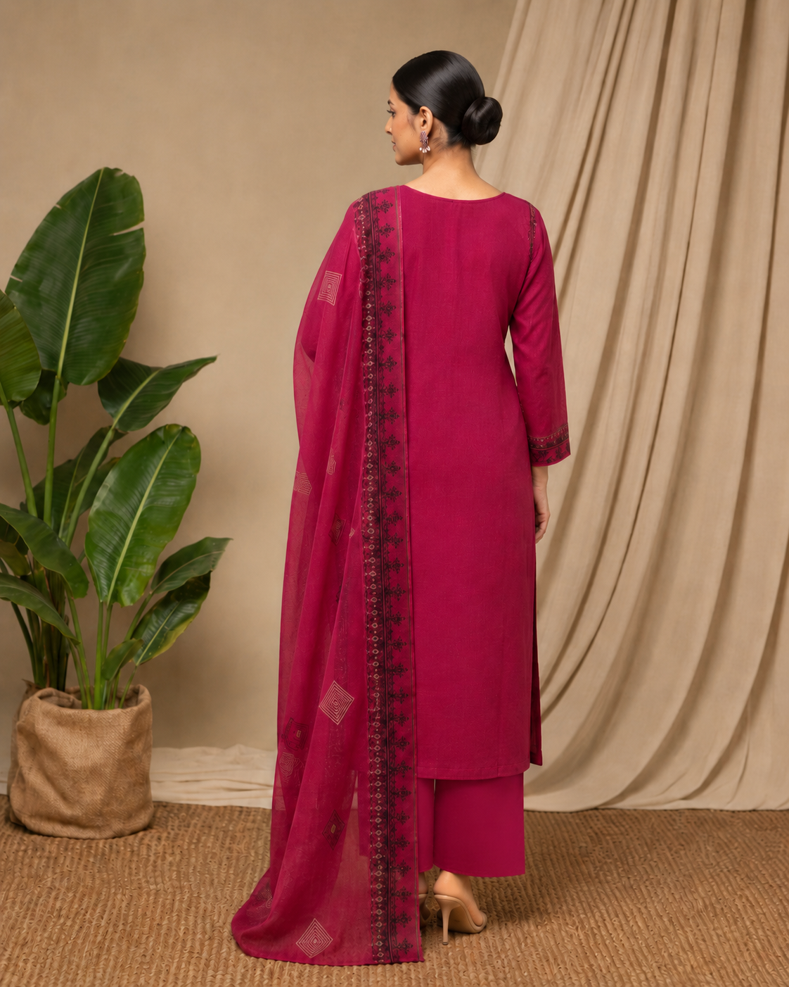 Cherry Red Pure Cotton Suit 3 Piece
