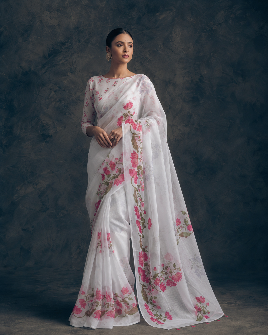 White Premium Cotton Saree