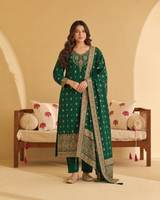 Emerald Green Art Silk Jacquard Suit 3 Piece