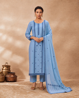 Blue 100% Mul Cotton Suit 3 Piece