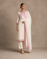 Blush Ivory Art Silk Jacquard Suit 3 Piece