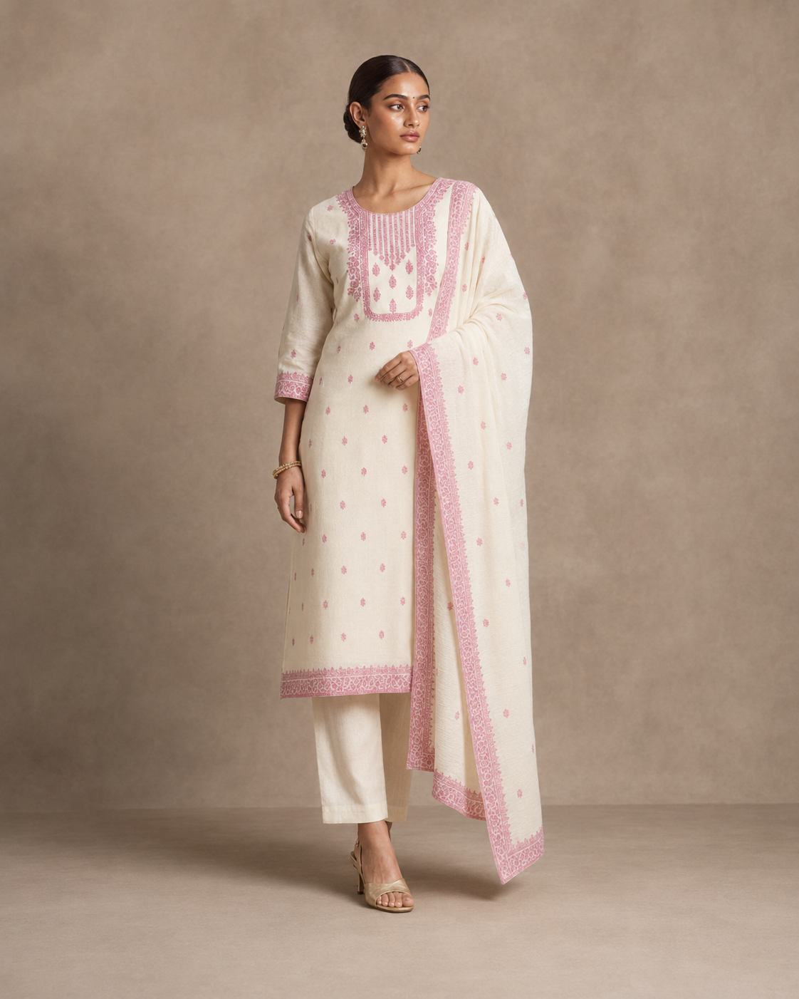 Blush Ivory Art Silk Jacquard Suit 3 Piece