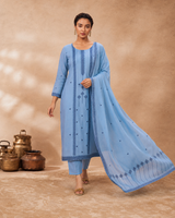 Blue 100% Mul Cotton Suit 3 Piece