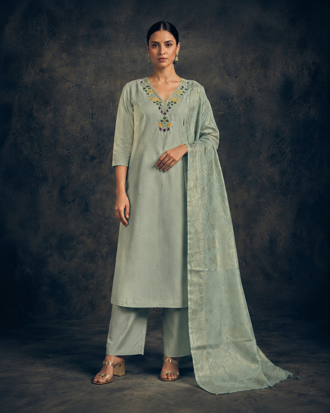 Sea Green Premium Roman Silk Suit 3 Piece