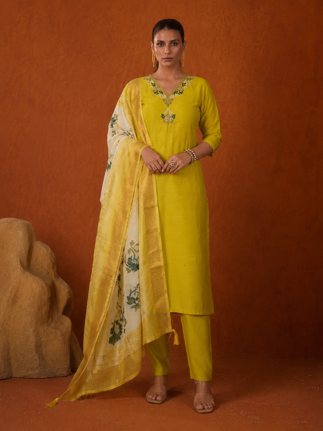 Parrot Green Premium Roman Silk Suit 3 Piece