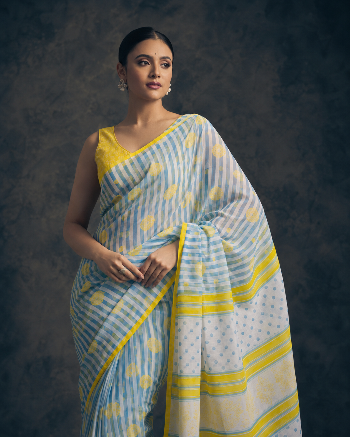 With Yellow Premium Linen Cotton Saree