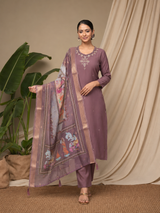 Wine Premium Roman Silk Suit 3 Piece