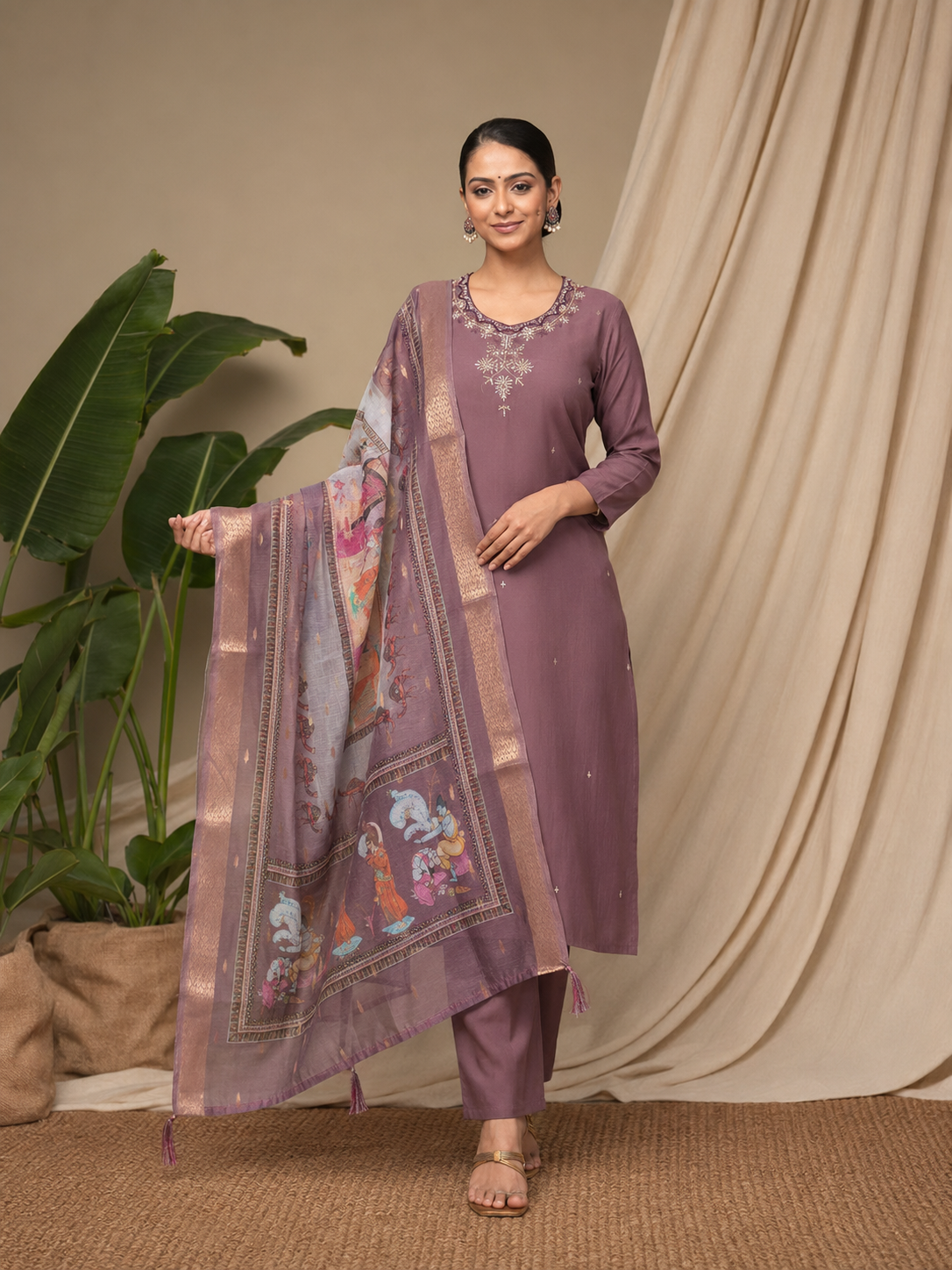 Wine Premium Roman Silk Suit 3 Piece