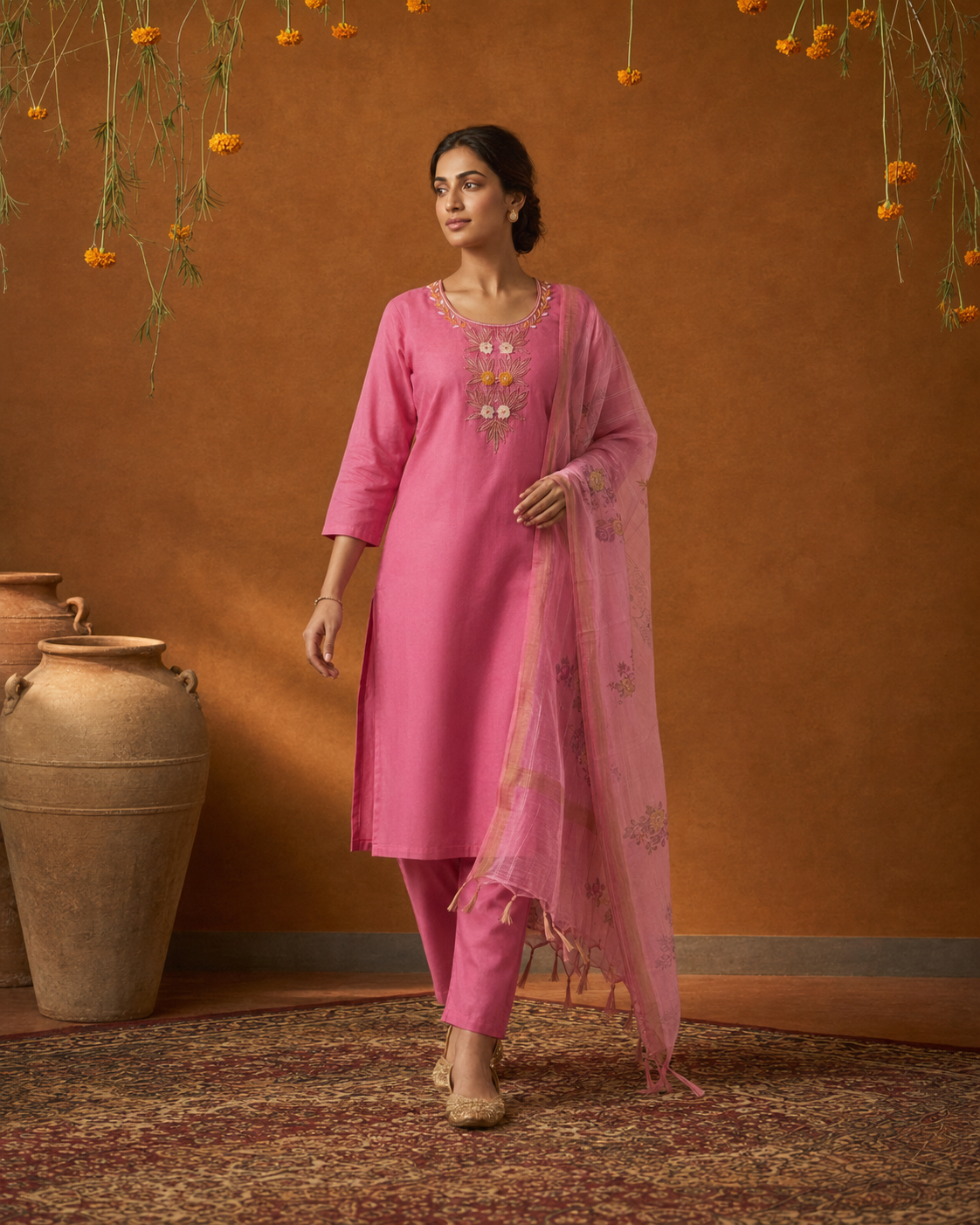 Light Pink Premium Mul Chanderi Suit 3 Piece