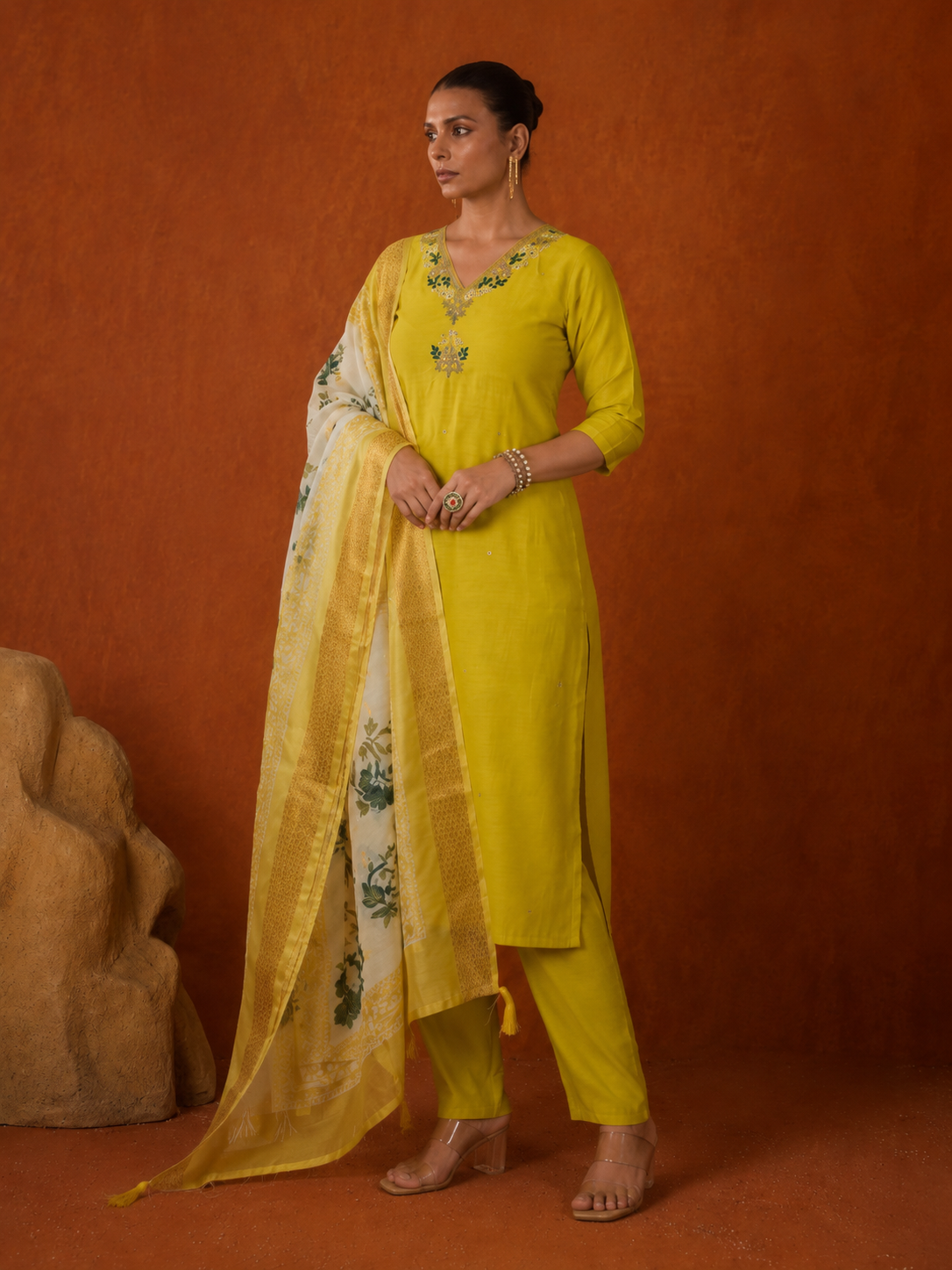 Parrot Green Premium Roman Silk Suit 3 Piece