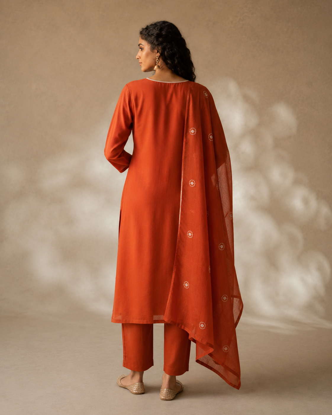 Rust Orange Roman Silk Suit 3 Piece