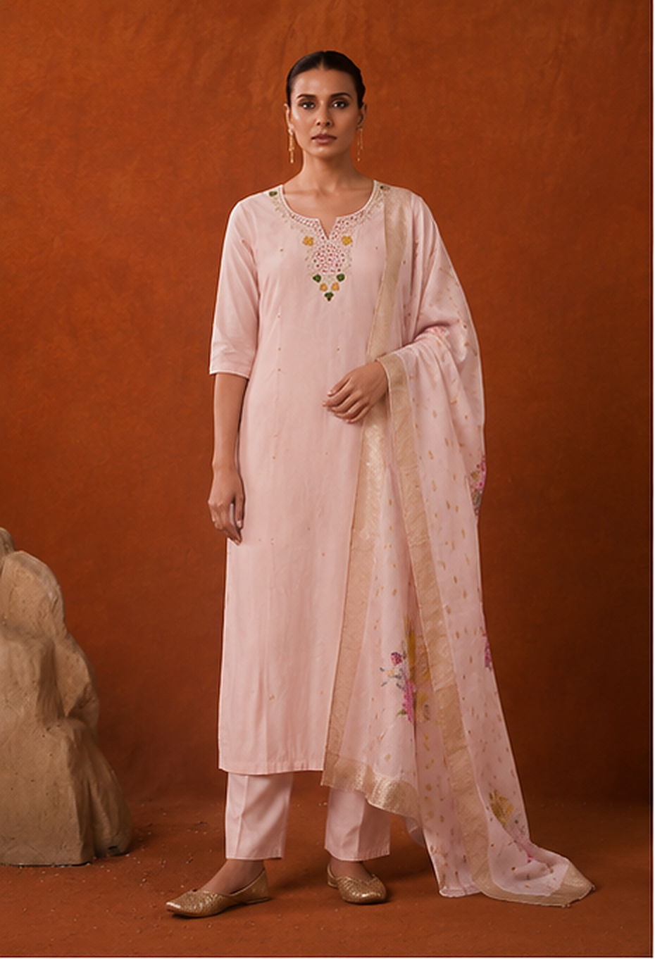 Light Peach Premium Roman Silk Suit 3 Piece