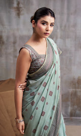 Cadet Blue Cotton Modal Silk Saree