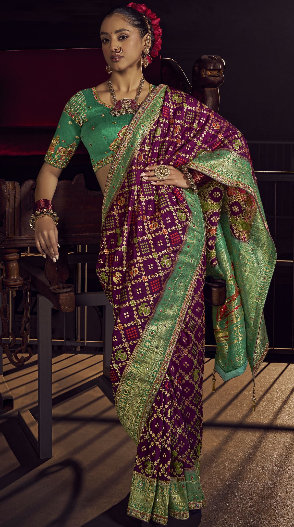 Purple Pure Viscose Dola Saree with Handwork Pallu