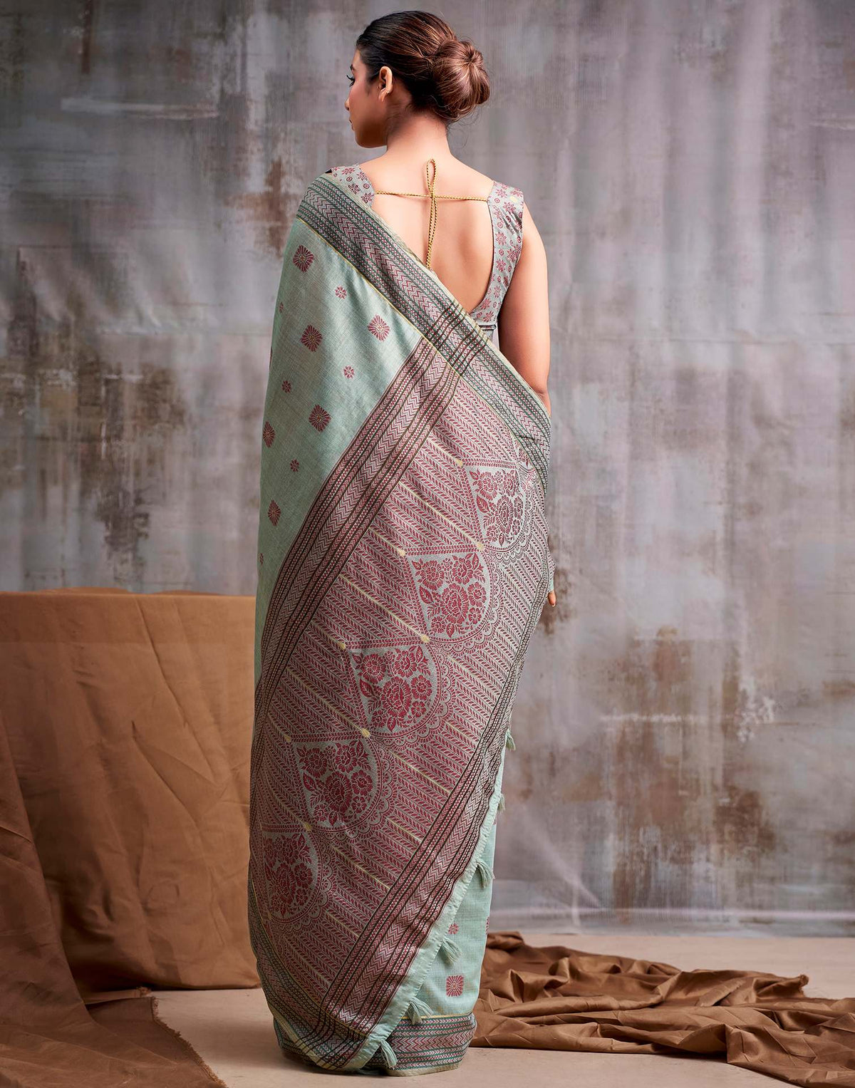 Cadet Blue Cotton Modal Silk Saree
