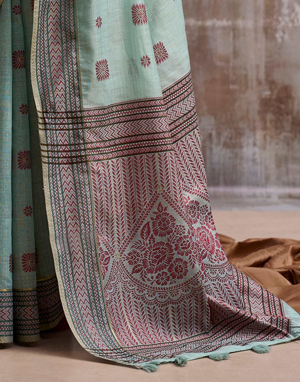 Cadet Blue Cotton Modal Silk Saree