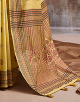 Yellow Modal Cotton Saree with Floral Motifs & Traditional Tassel Pallu