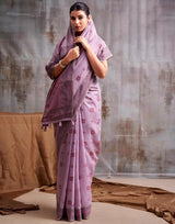 Mauve Modal Cotton Saree with Floral Motifs & Traditional Tassel Pallu