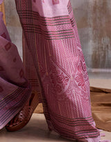 Mauve Modal Cotton Saree with Floral Motifs & Traditional Tassel Pallu