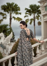 Black Pure Mul Silk Saree With Ivory Traditional Motifs