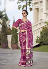 Pink Mal Silk Saree with Multicolour Stripes & Traditional Printed Pallu
