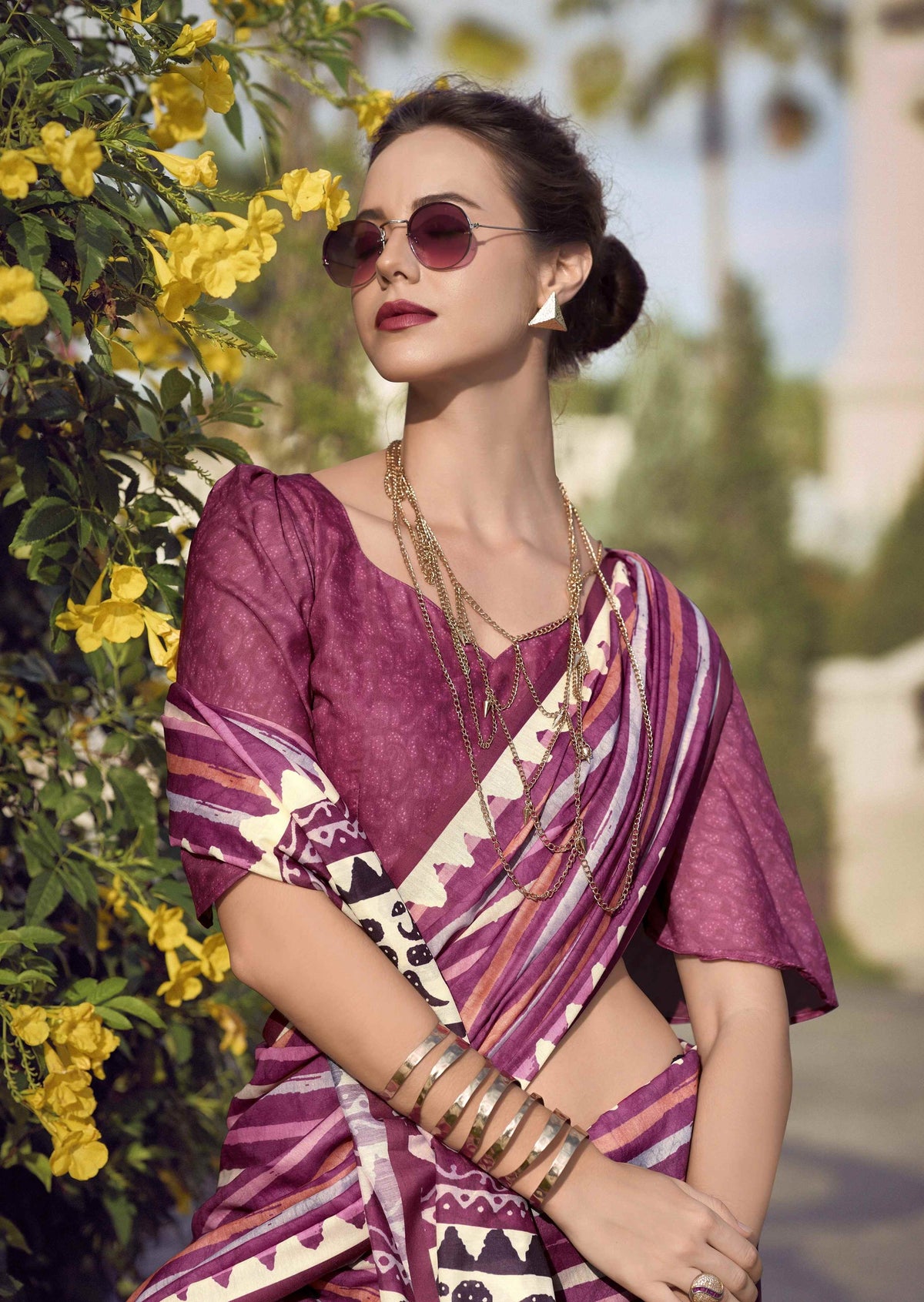 Pink Mal Silk Saree with Multicolour Stripes & Traditional Printed Pallu