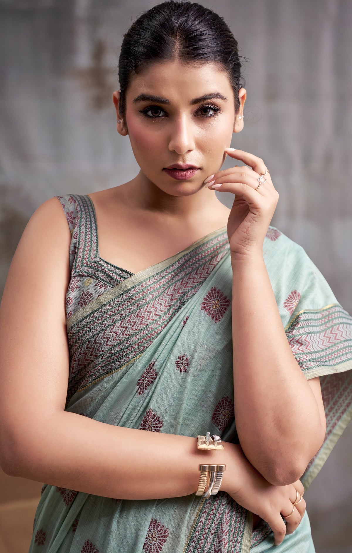 Cadet Blue Cotton Modal Silk Saree