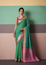 Emerald Green Patola Silk Saree with Traditional Tassel Pallu