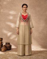 Beige Salsa Silk Mirror Work Palazzo Set with Inner