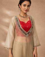 Beige Salsa Silk Mirror Work Palazzo Set with Inner