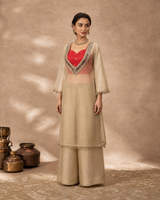 Beige Salsa Silk Mirror Work Palazzo Set with Inner