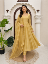 Mustard Yellow Flared Anarkali Suit with Embellished Dupatta