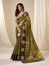Brass Gold Handloom Tissue Soft Silk Saree with Gold Motifs & Contrast Border