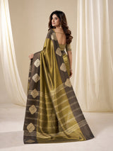 Brass Gold Handloom Tissue Soft Silk Saree with Gold Motifs & Contrast Border