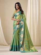 Light Green Handloom Tissue Silk Saree with Gold Woven Motifs