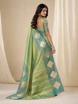 Light Green Handloom Tissue Silk Saree with Gold Woven Motifs
