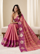 Rich Pink Handloom Tissue Silk Saree With Gold Woven Motifs