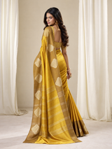 Mustard Yellow Handloom Tissue Silk Saree With Gold Woven Motifs & Rich Striped Pallu