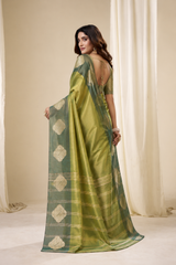 Mehndi Gold Handloom Tissue Silk Saree With Gold Woven Motifs